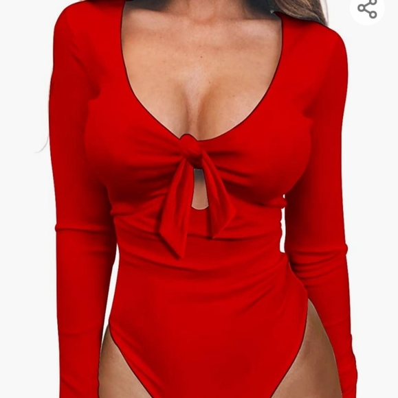 Ysranlr Tops - Women's Deep V Neck Bodysuit Long Sleeve